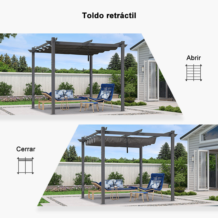 PURPLE LEAF Pérgola retráctil de aluminio para exteriores con techo protector solar, terraza, refugio para el patio trasero, pabellón metálico para barbacoa