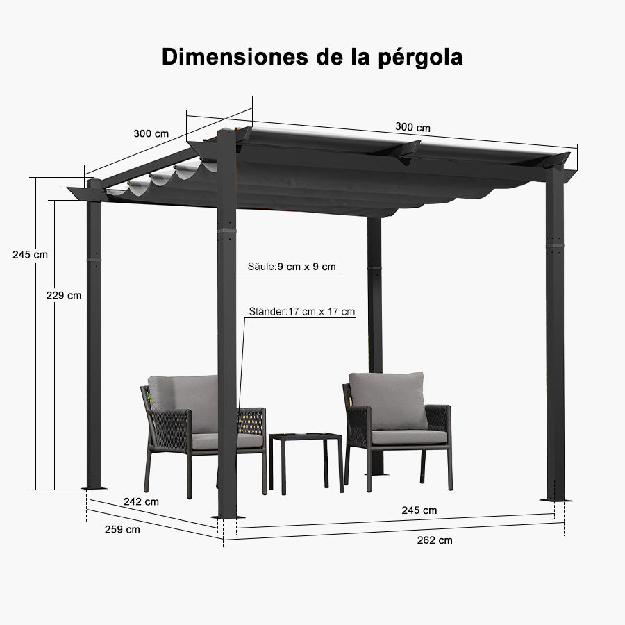 PURPLE LEAF Pérgola retráctil de aluminio para exteriores con techo protector solar, terraza, refugio para el patio trasero, pabellón metálico para barbacoa
