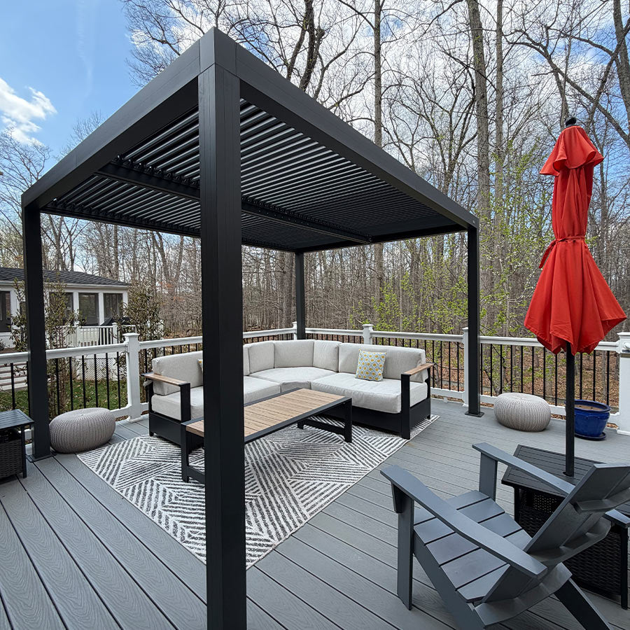 PURPLE LEAF Pergola Bioclimatica Pergola de Aluminio con Lamas Orientables Cenador de Jardin Impermeable para Terraza Exterior Garaje Gris Antracita