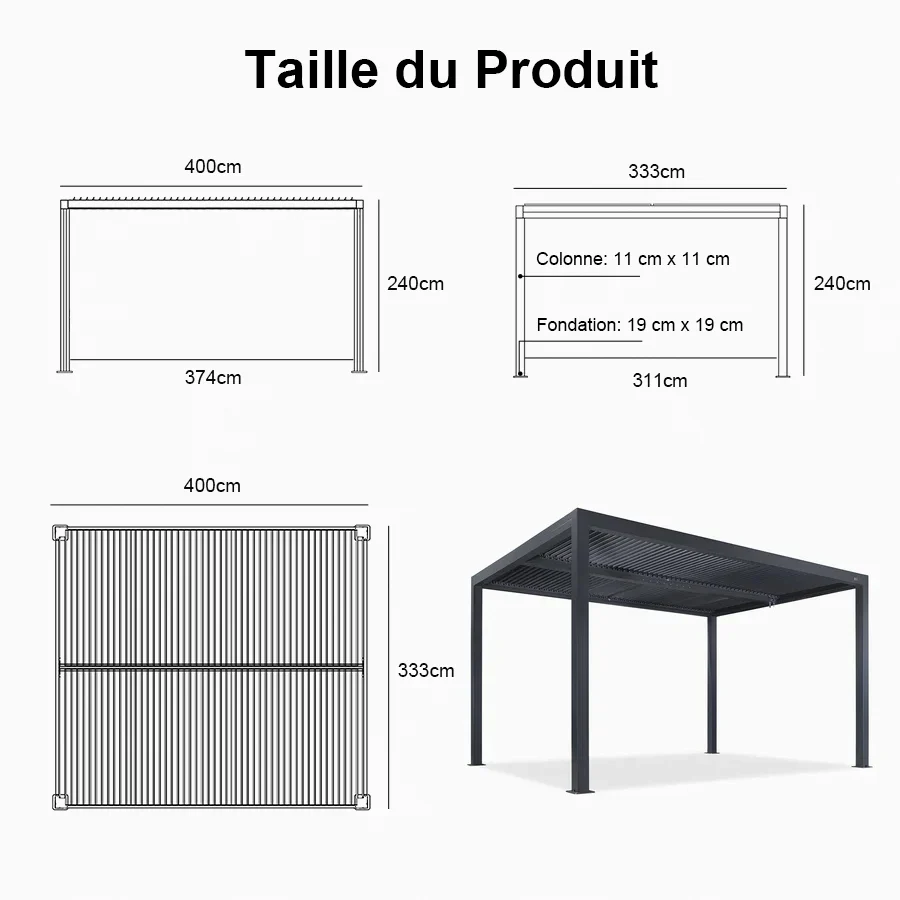 PURPLE LEAF Pergola Bioclimatica Pergola de Aluminio con Lamas Orientables Cenador de Jardin Impermeable para Terraza Exterior Garaje Gris Antracita