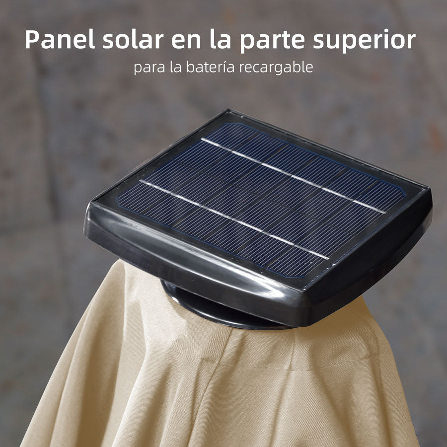 PURPLE LEAF Sombrilla excéntrico redondo con luces LED solares y rotación de 360°, ideal para jardín y terraza