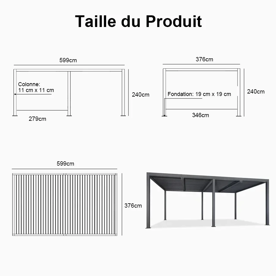 PURPLE LEAF Pergola Bioclimatica Pergola de Aluminio con Lamas Orientables Cenador de Jardin Impermeable para Terraza Exterior Garaje Gris Antracita
