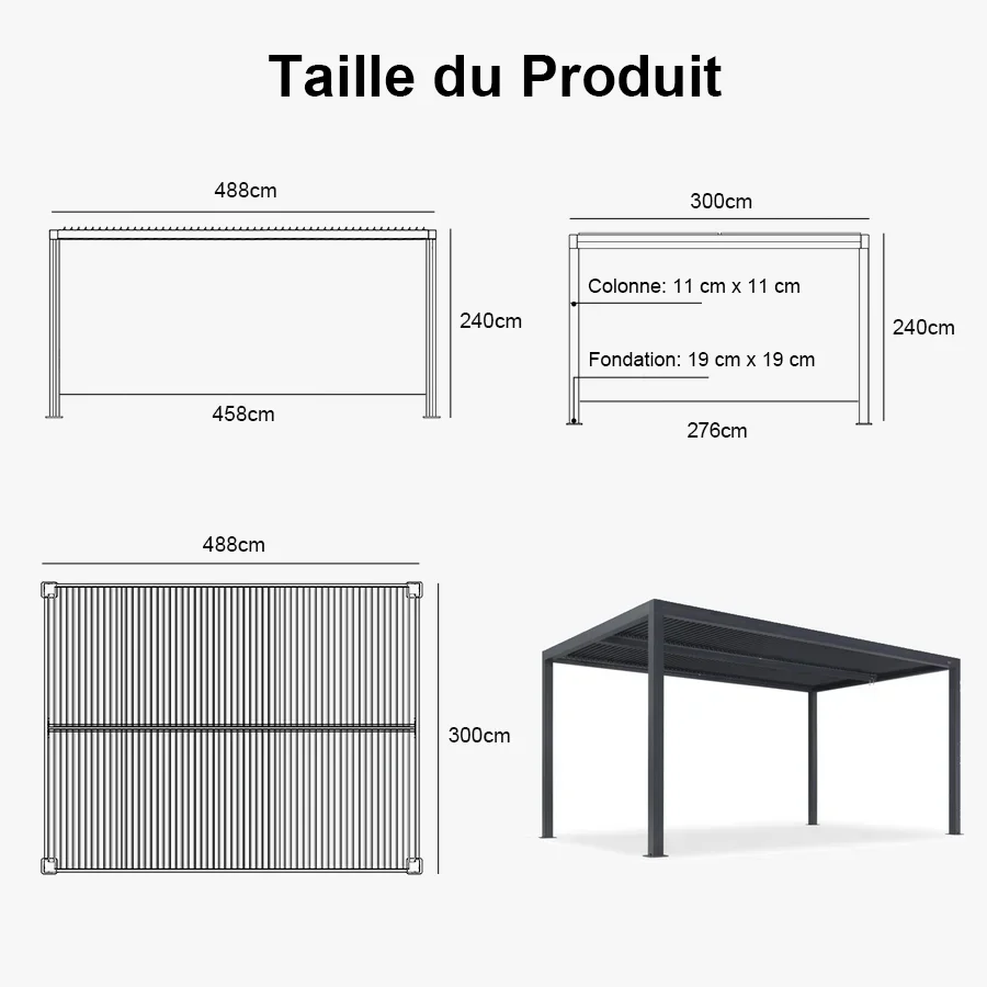 PURPLE LEAF Pergola Bioclimatica Pergola de Aluminio con Lamas Orientables Cenador de Jardin Impermeable para Terraza Exterior Garaje Gris Antracita