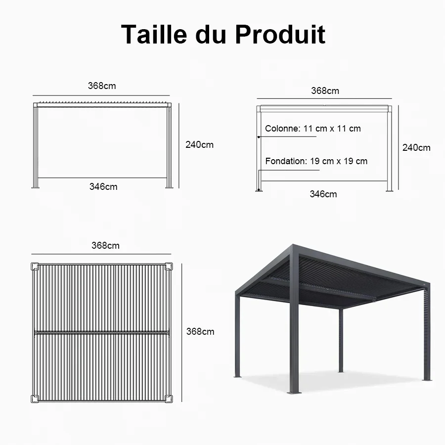 PURPLE LEAF Pergola Bioclimatica Pergola de Aluminio con Lamas Orientables Cenador de Jardin Impermeable para Terraza Exterior Garaje Gris Antracita