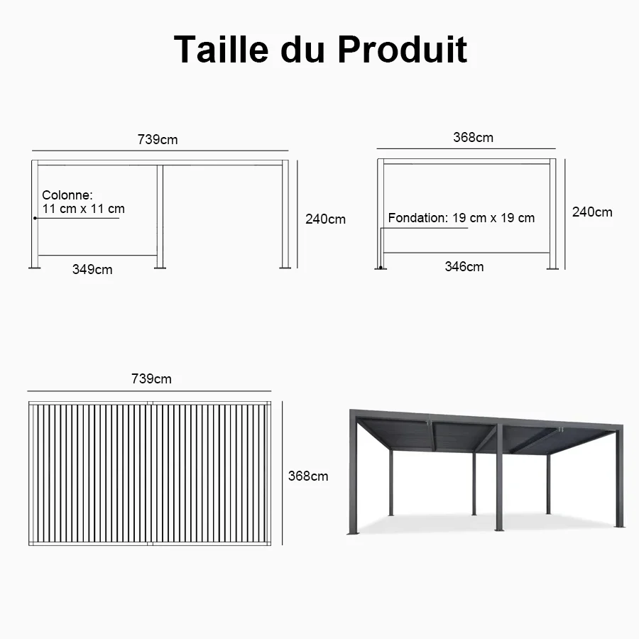 PURPLE LEAF Pergola Bioclimatica Pergola de Aluminio con Lamas Orientables Cenador de Jardin Impermeable para Terraza Exterior Garaje Gris Antracita