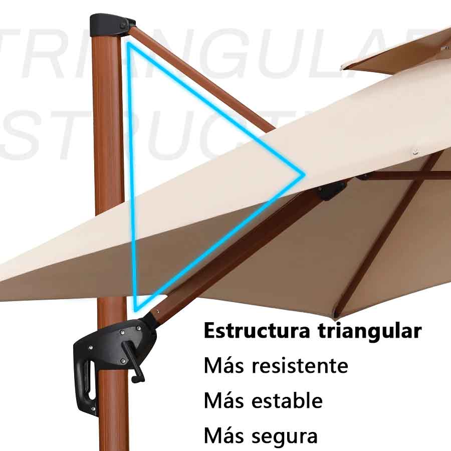 PURPLE LEAF Sombrilla Redonda de Jardín con Doble Techo y Acabado en Madera