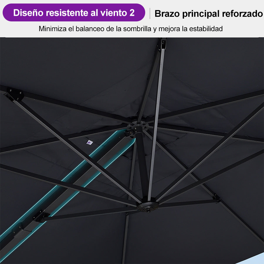 PURPLE LEAF Sombrilla Exterior Extra Grande con Base, Parasol Colgante de Aluminio de Alta Resistencia al Viento, Set Completo para Terraza, Jardín y Hostelería