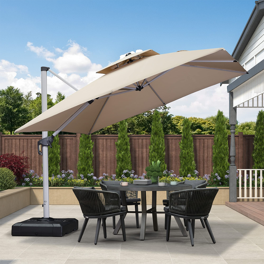 PURPLE LEAF Sombrilla Cuadrada Clásica con Doble Techo y Rotación de 360° para Patio