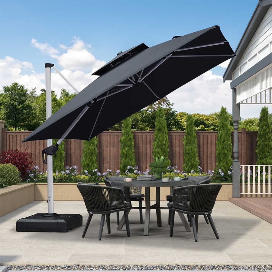 PURPLE LEAF Sombrilla Cuadrada Clásica con Doble Techo y Rotación de 360° para Patio