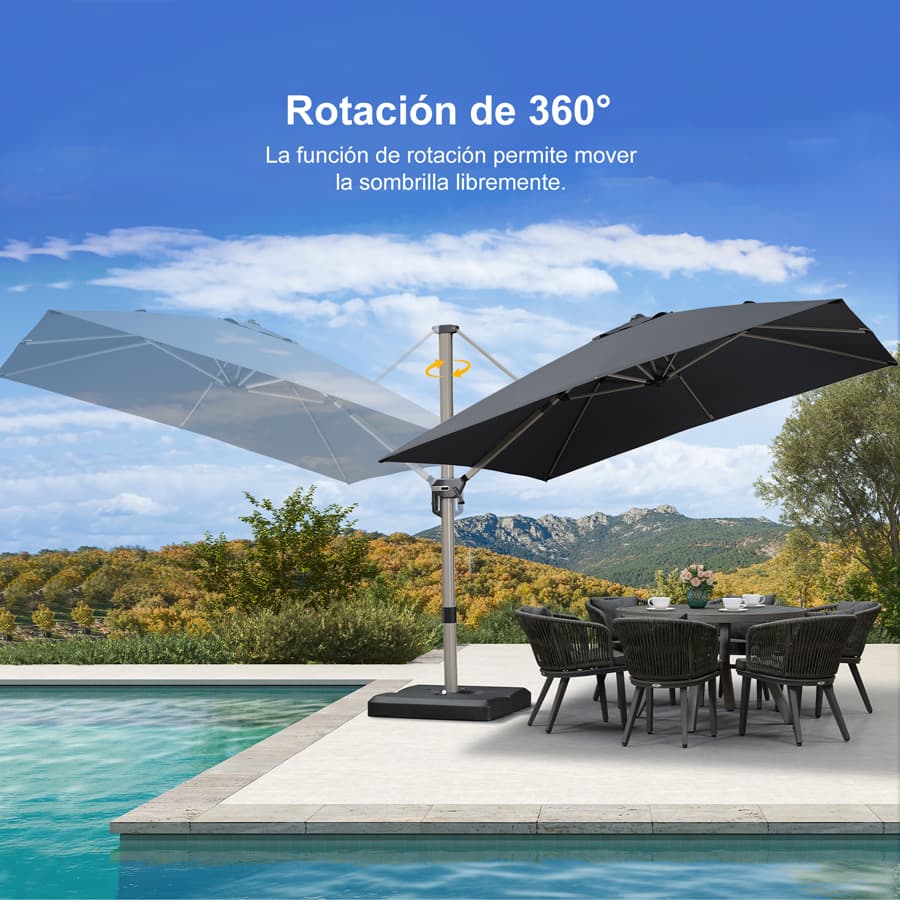 PURPLE LEAF Deluxe - Sombrilla de Aluminio Rectangular para Exterior, Elegante, Resistente al Viento y Ajustable