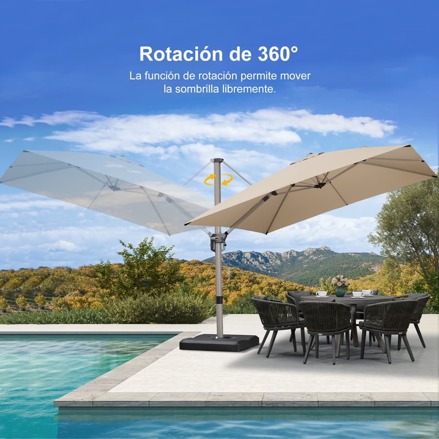 PURPLE LEAF Deluxe - Sombrilla de Aluminio Rectangular para Exterior, Elegante, Resistente al Viento y Ajustable