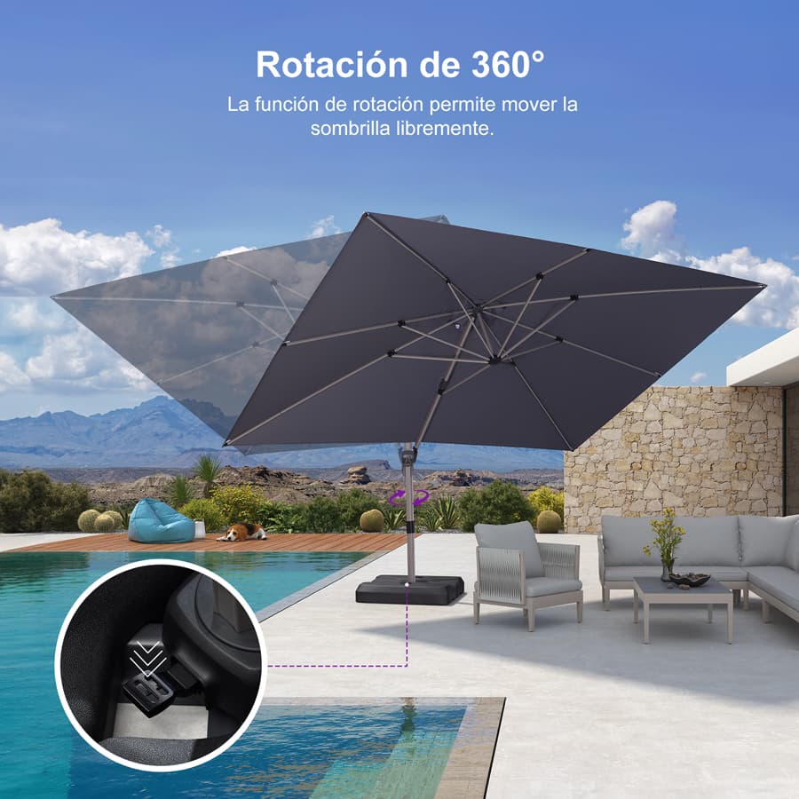 PURPLE LEAF Deluxe - Sombrilla de Aluminio Rectangular para Exterior, Elegante, Resistente al Viento y Ajustable