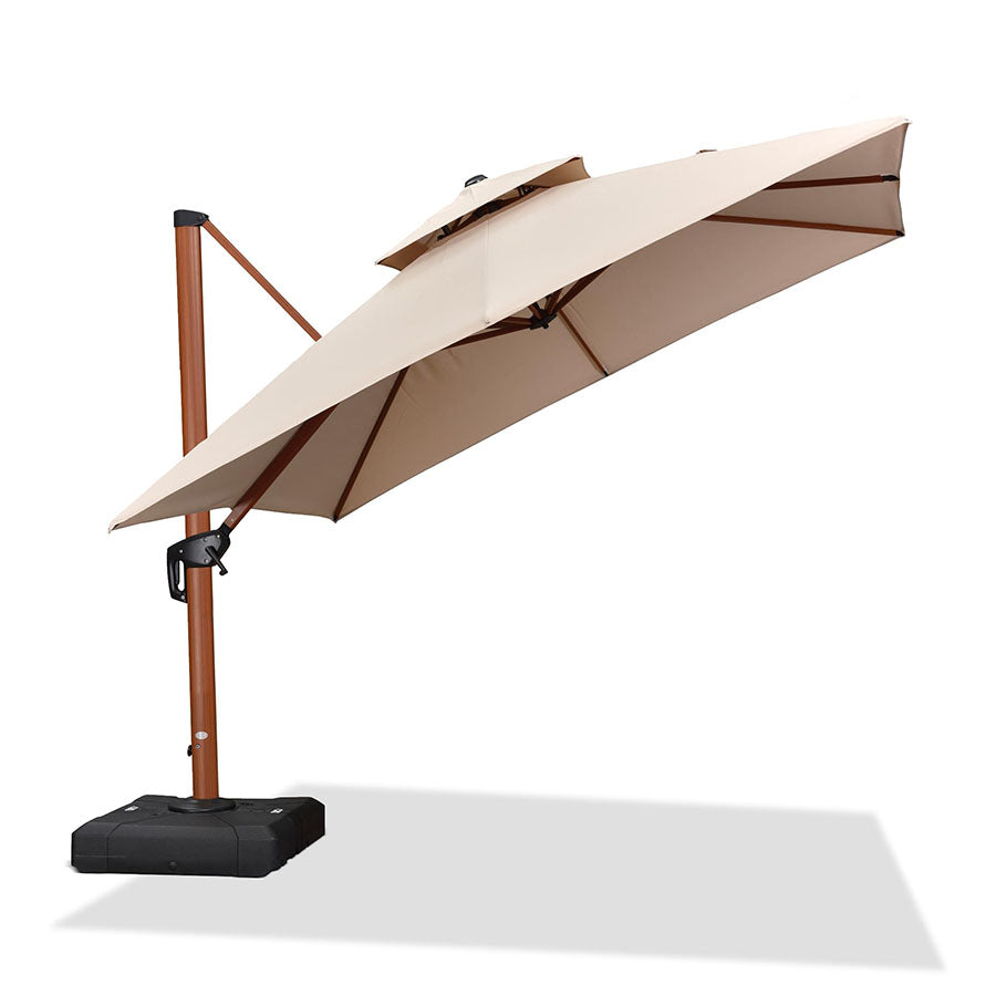 PURPLE LEAF Sombrilla de jardín cuadrada de aluminio efecto madera con doble techo para exteriores