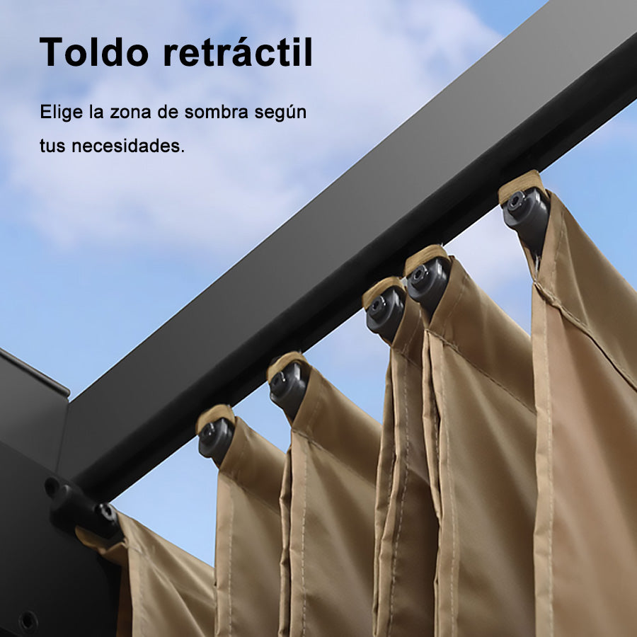 PURPLE LEAF Pérgola retráctil de aluminio para exteriores con techo protector solar, terraza, refugio para el patio trasero, pabellón metálico para barbacoa
