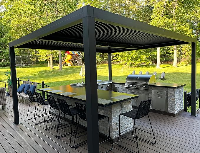 PURPLE LEAF Pergola Bioclimatica Pergola de Aluminio con Lamas Orientables Cenador de Jardin Impermeable para Terraza Exterior Garaje Gris Antracita