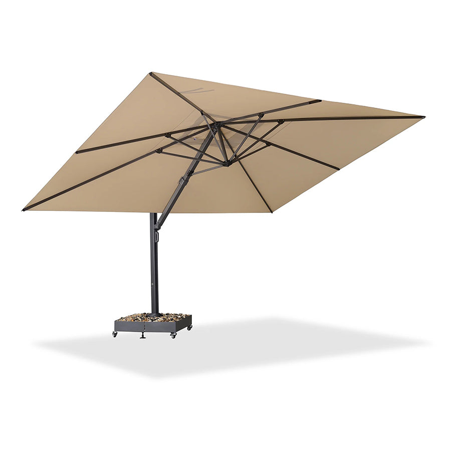 PURPLE LEAF Sombrilla Exterior Extra Grande con Base, Parasol Colgante de Aluminio de Alta Resistencia al Viento, Set Completo para Terraza, Jardín y Hostelería