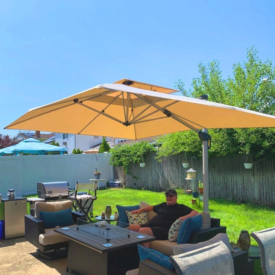 PURPLE LEAF Sombrilla Cuadrada Clásica con Doble Techo y Rotación de 360° para Patio