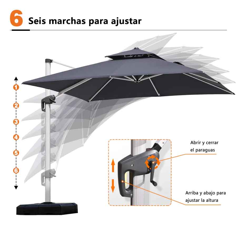 PURPLE LEAF Sombrilla Cuadrada Clásica con Doble Techo y Rotación de 360° para Patio