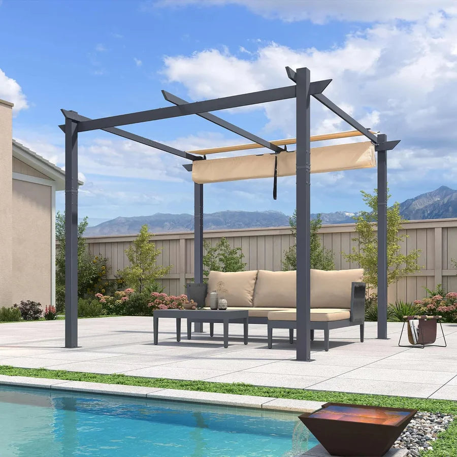 PURPLE LEAF Pérgola Metálica para Jardín, Pabellón de Pérgola Impermeable, Estable y Resistente al Invierno, Pabellón de Jardín con Protección Solar y Cubierta.