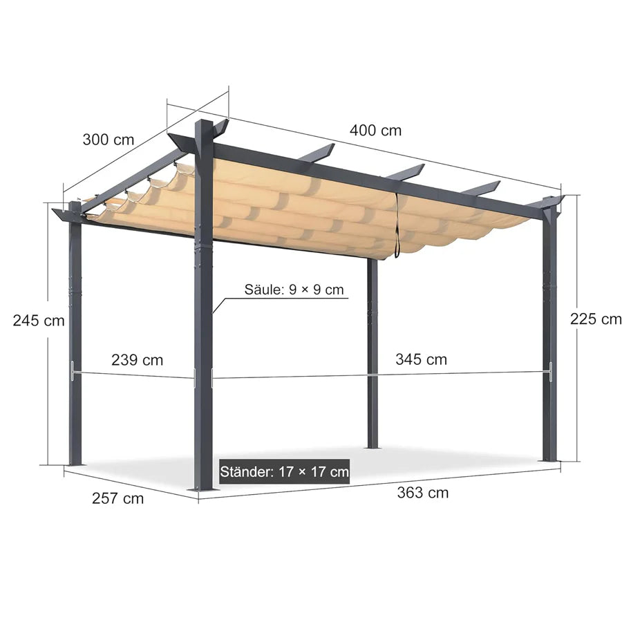 PURPLE LEAF Pérgola Metálica para Jardín, Pabellón de Pérgola Impermeable, Estable y Resistente al Invierno, Pabellón de Jardín con Protección Solar y Cubierta.