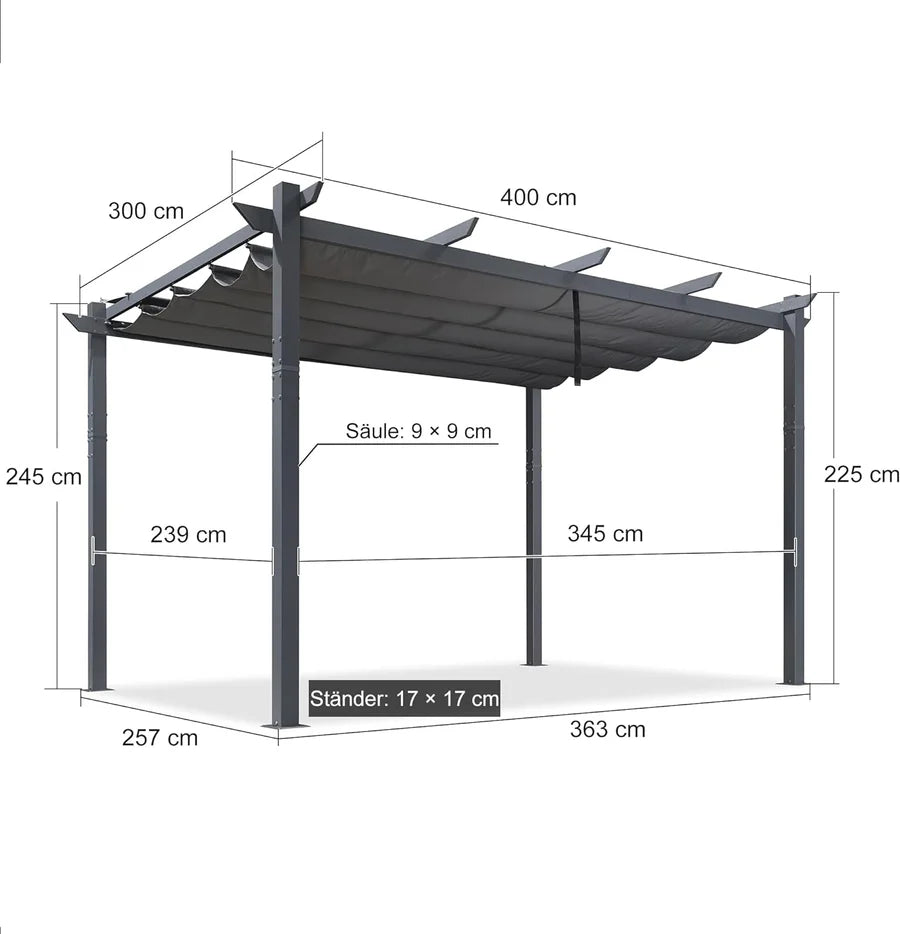 PURPLE LEAF Pérgola Metálica para Jardín, Pabellón de Pérgola Impermeable, Estable y Resistente al Invierno, Pabellón de Jardín con Protección Solar y Cubierta.