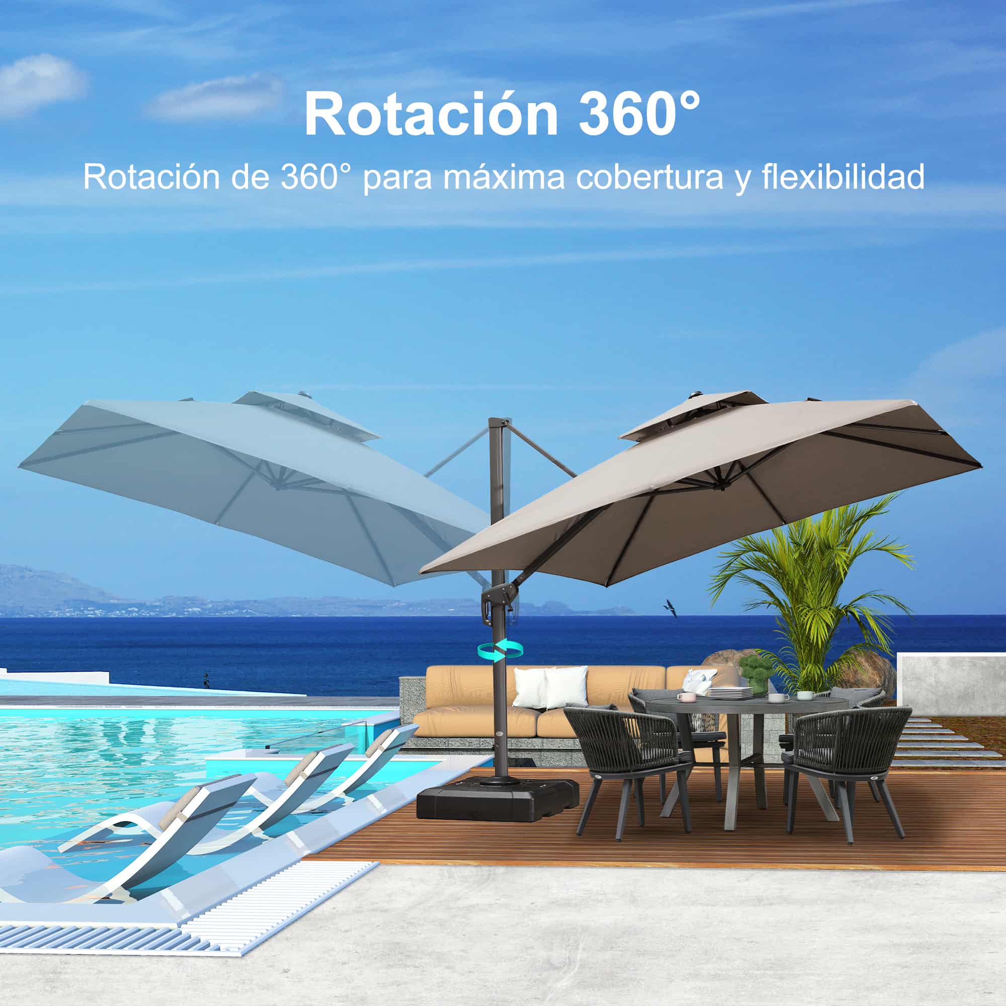 PURPLE LEAF Sombrilla Colgante para Patio con Tejido Reciclado, Resistente a la Decoloración y con Protección UV50+