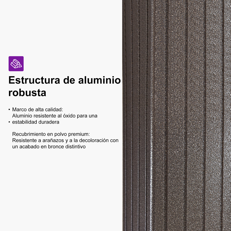 PURPLE LEAF Cenador Premium de Aluminio Color Bronce con Techo de Acero Galvanizado, Cortinas, Mosquiteras e Iluminación LED Neutra (Tulipa Blanco Opalino)