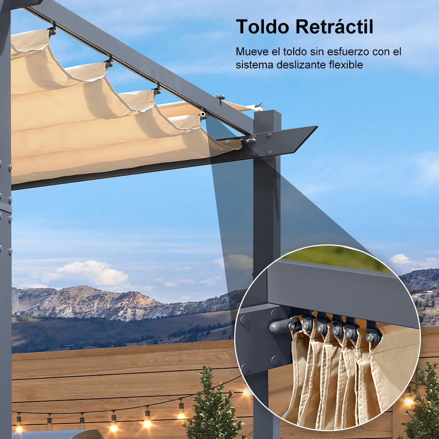 PURPLE LEAF Pérgola Metálica para Jardín, Pabellón de Pérgola Impermeable, Estable y Resistente al Invierno, Pabellón de Jardín con Protección Solar y Cubierta.
