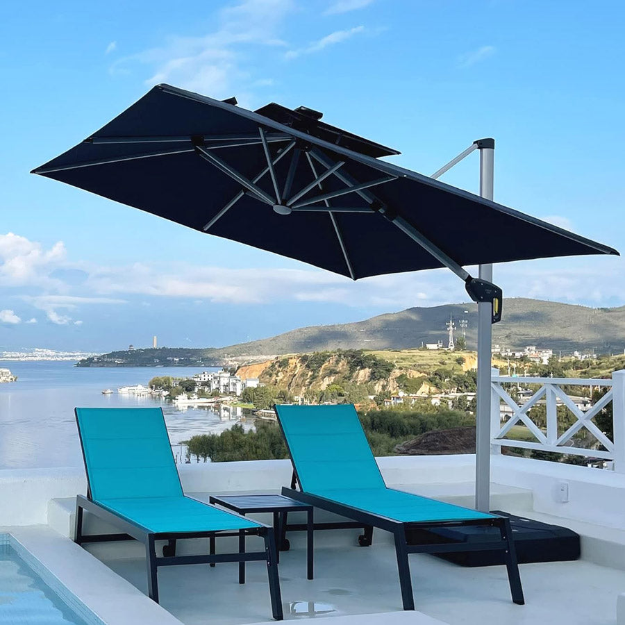 PURPLE LEAF Sombrilla cuadrada de doble cubierta con luces LED solares, ideal para jardín y terraza