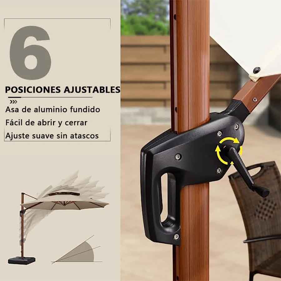 PURPLE LEAF Sombrilla Redonda de Jardín con Doble Techo y Acabado en Madera