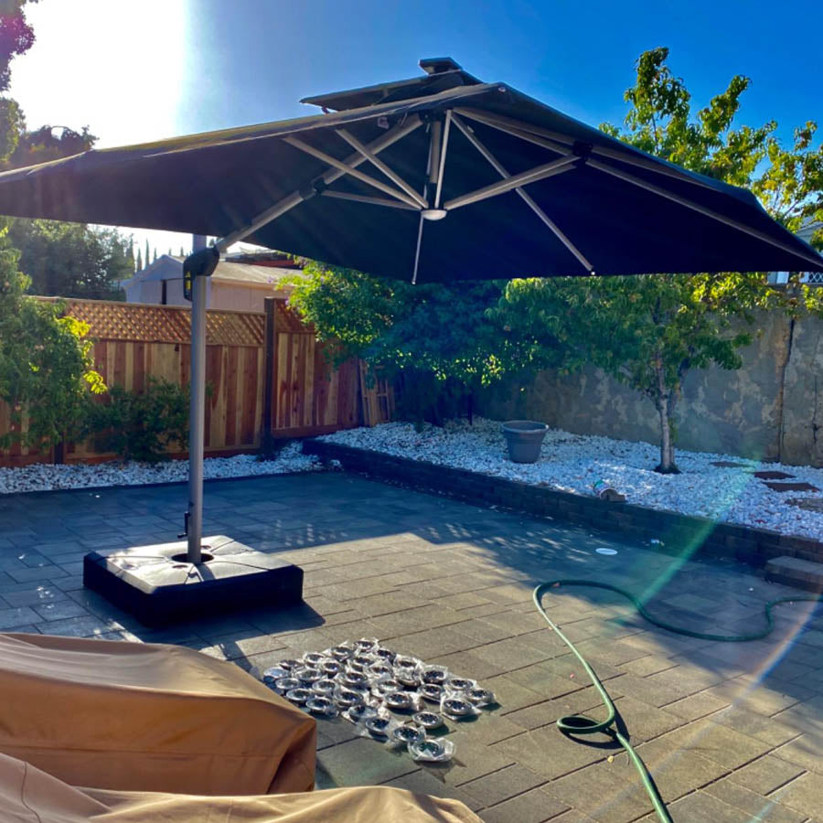 PURPLE LEAF Sombrilla cuadrada de doble cubierta con luces LED solares, ideal para jardín y terraza