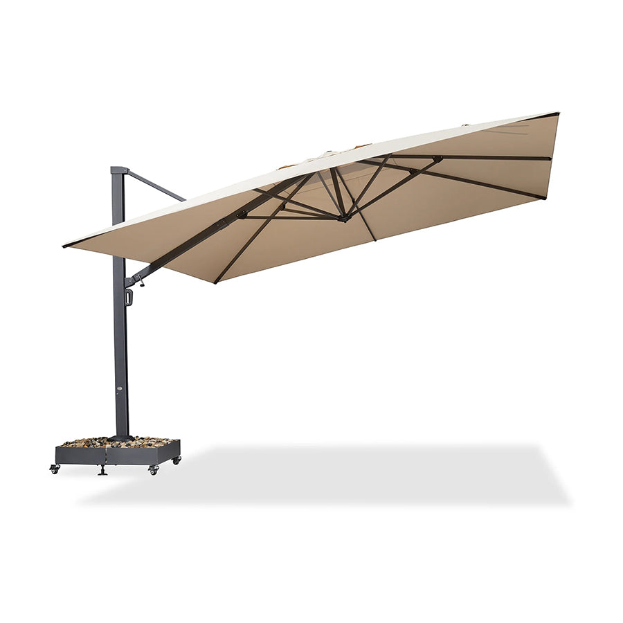 PURPLE LEAF Sombrilla Exterior Extra Grande con Base, Parasol Colgante de Aluminio de Alta Resistencia al Viento, Set Completo para Terraza, Jardín y Hostelería
