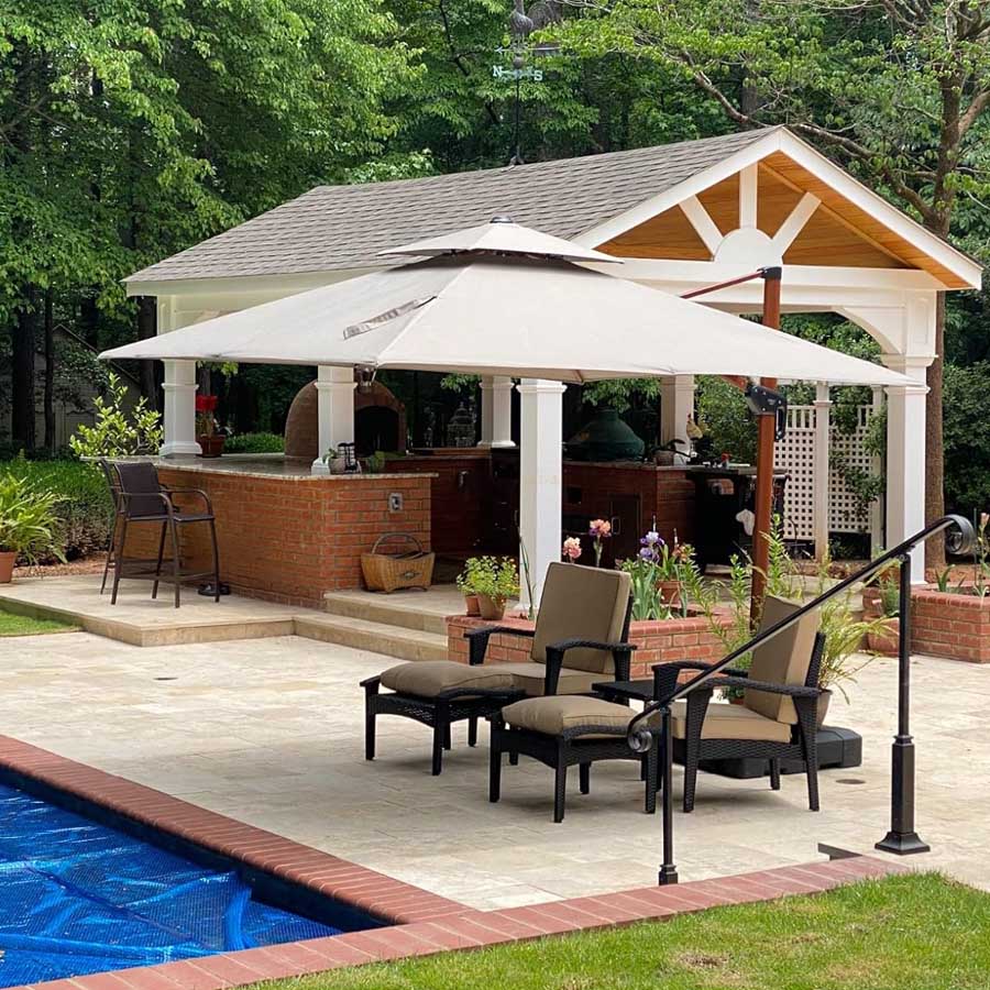 PURPLE LEAF Sombrilla de jardín cuadrada de aluminio efecto madera con doble techo para exteriores