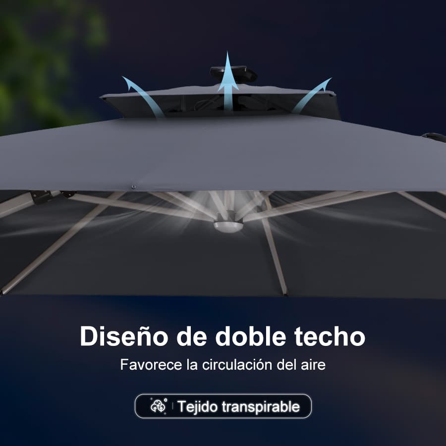 PURPLE LEAF Sombrilla rectangular de doble techo de aluminio con luces LED, ideal para balcón y jardín