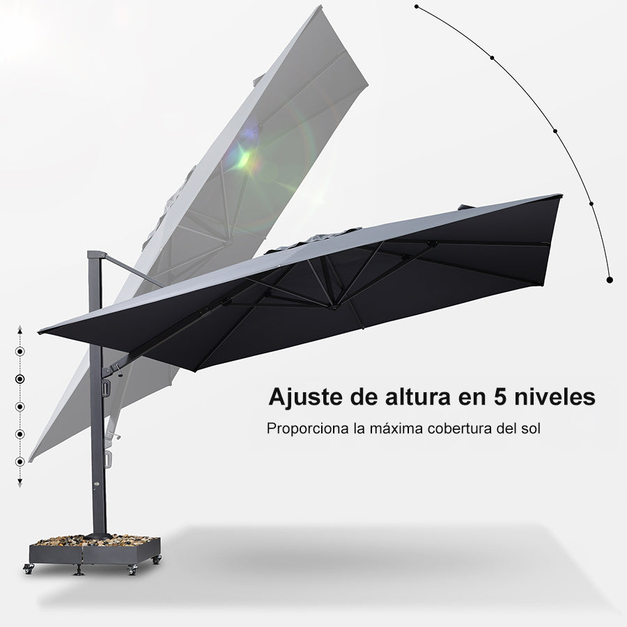 PURPLE LEAF Sombrilla de Exterior Extra Grande de Aluminio, Parasol Colgante Súper Resistente al Viento para Terraza, Café y Jardín, Protección UV