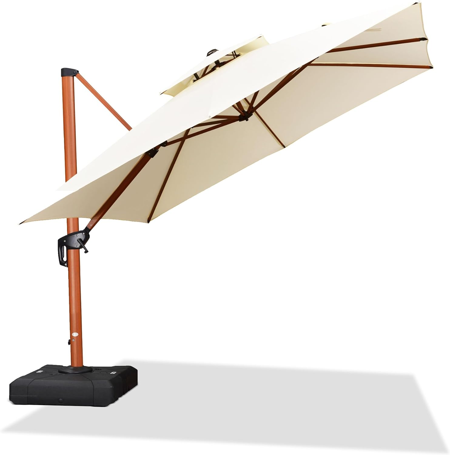 PURPLE LEAF Sombrilla de jardín cuadrada de aluminio con doble techo y acabado en madera