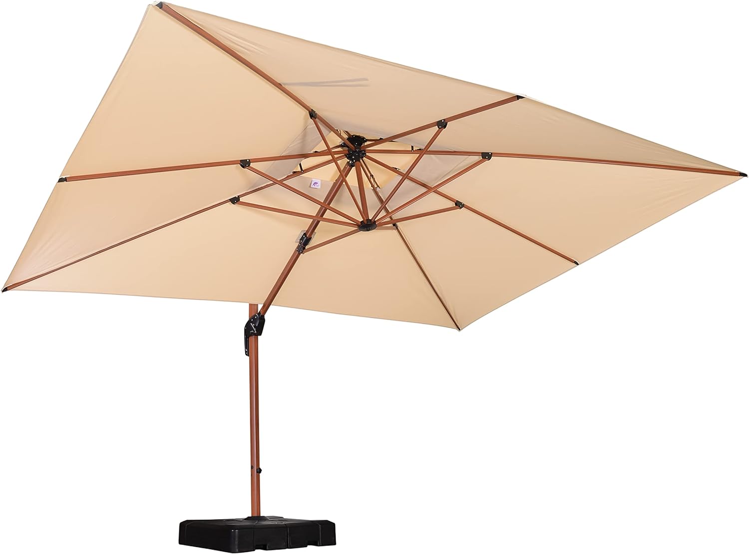 PURPLE LEAF Sombrilla de jardín cuadrada de aluminio con doble techo y acabado en madera