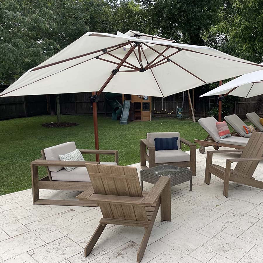 PURPLE LEAF Sombrilla de jardín cuadrada de aluminio con doble techo y acabado en madera