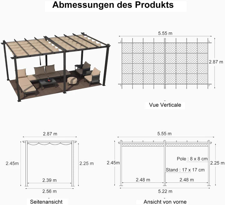 PURPLE LEAF Pérgola Pabellón Metálico de Jardín Pérgola Impermeable Estable a Prueba de Invierno, Pabellón de Jardín con Techo Parasol
