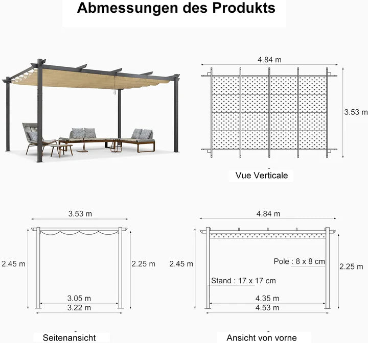 PURPLE LEAF Pérgola Pabellón Metálico de Jardín Pérgola Impermeable Estable a Prueba de Invierno, Pabellón de Jardín con Techo Parasol