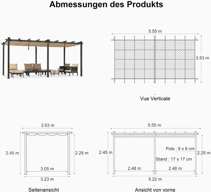PURPLE LEAF Pérgola Pabellón Metálico de Jardín Pérgola Impermeable Estable a Prueba de Invierno, Pabellón de Jardín con Techo Parasol