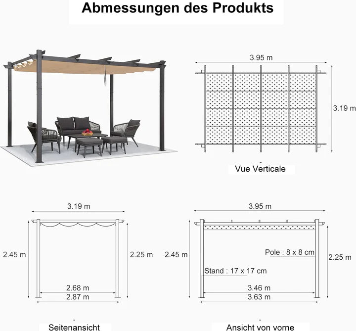 PURPLE LEAF Pérgola Pabellón Metálico de Jardín Pérgola Impermeable Estable a Prueba de Invierno, Pabellón de Jardín con Techo Parasol