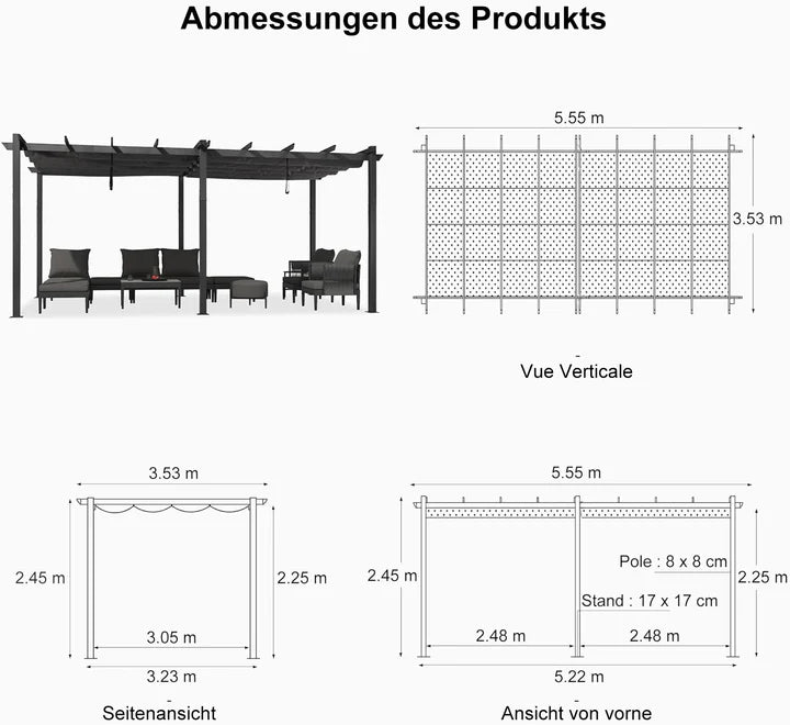 PURPLE LEAF Pérgola Pabellón Metálico de Jardín Pérgola Impermeable Estable a Prueba de Invierno, Pabellón de Jardín con Techo Parasol