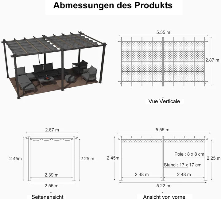 PURPLE LEAF Pérgola Pabellón Metálico de Jardín Pérgola Impermeable Estable a Prueba de Invierno, Pabellón de Jardín con Techo Parasol