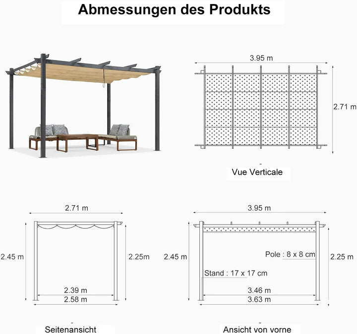 PURPLE LEAF Pérgola Pabellón Metálico de Jardín Pérgola Impermeable Estable a Prueba de Invierno, Pabellón de Jardín con Techo Parasol