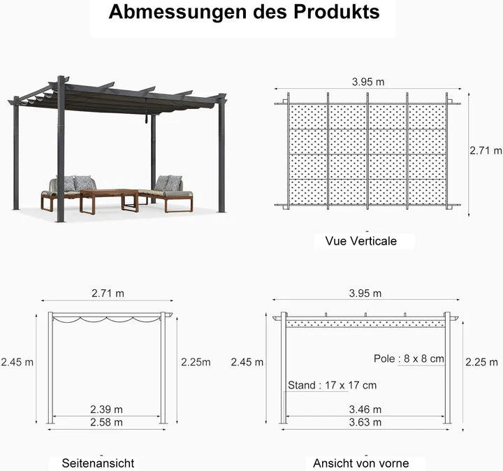 PURPLE LEAF Pérgola Pabellón Metálico de Jardín Pérgola Impermeable Estable a Prueba de Invierno, Pabellón de Jardín con Techo Parasol