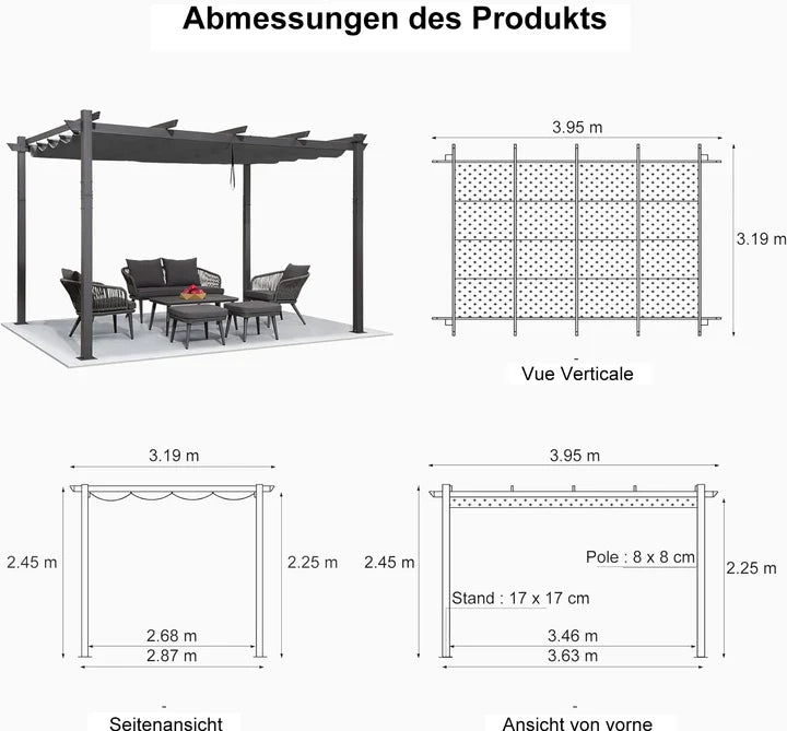 PURPLE LEAF Pérgola Pabellón Metálico de Jardín Pérgola Impermeable Estable a Prueba de Invierno, Pabellón de Jardín con Techo Parasol