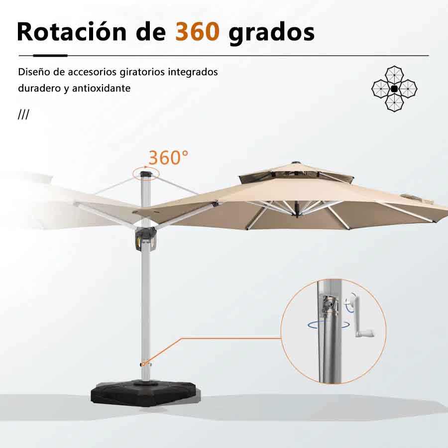 PURPLE LEAF Sombrilla Clásica Redonda con Rotación de 360°, Ideal para Jardín, Terraza o Patio