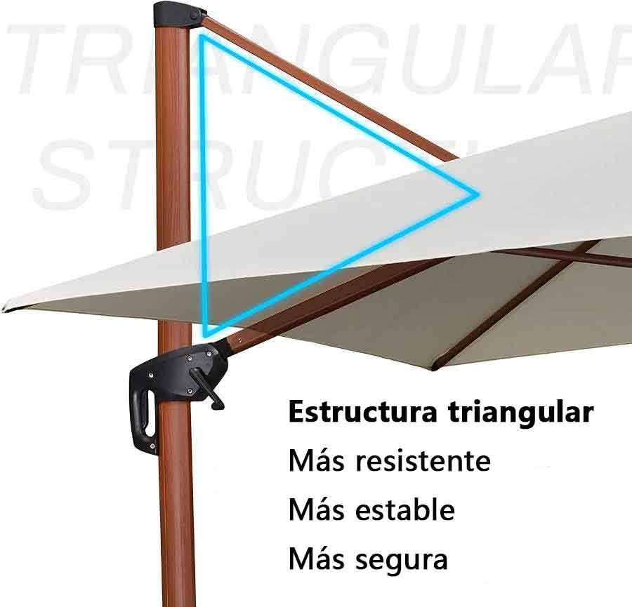 PURPLE LEAF Sombrilla Redonda de Jardín con Doble Techo y Acabado en Madera