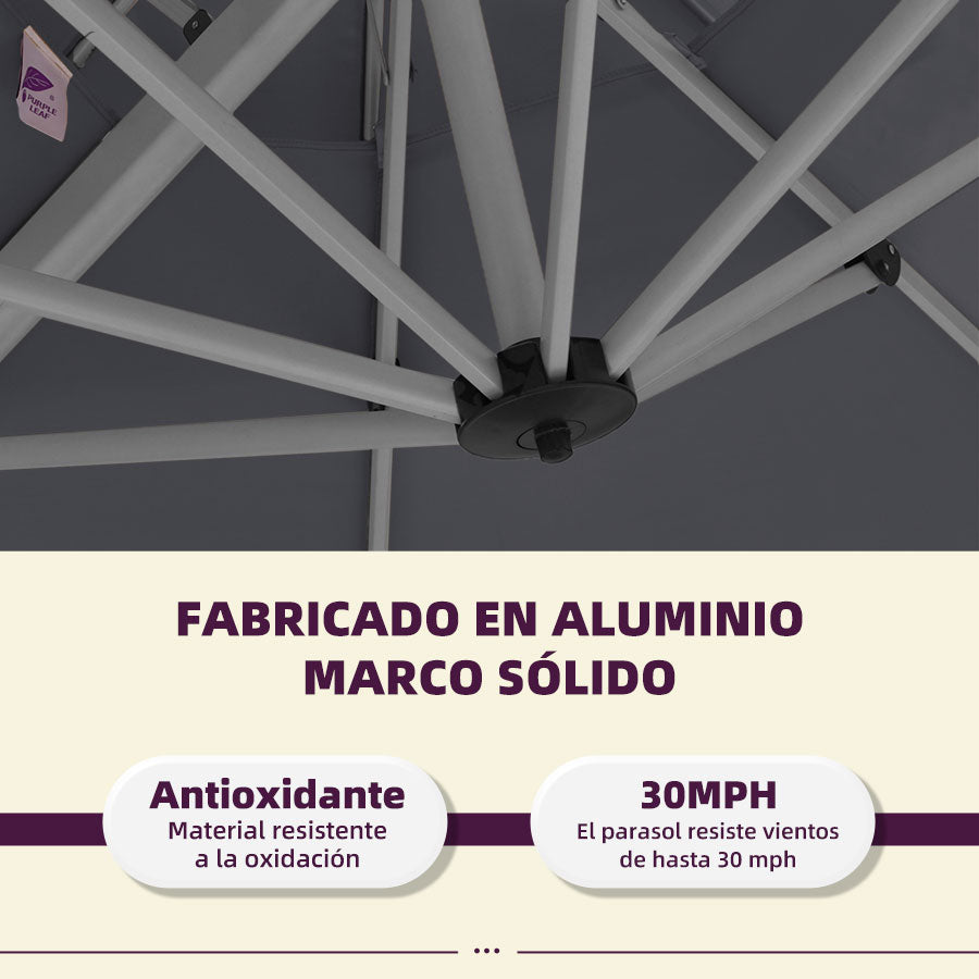 PURPLE LEAF Sombrilla Descentrada Rectangular con Doble Techo y Rotación de 360°, Sombrilla de Jardín y Terraza para Exteriores